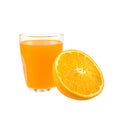Glass of Fresh Orange Juice, Half Orange Fruit on white background