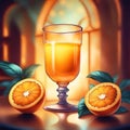 A glass of fresh orange juice kept on a table surrounded by oranges Generative AI Royalty Free Stock Photo