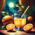 A glass of fresh orange juice kept on a table surrounded by oranges Generative AI Royalty Free Stock Photo