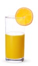 Glass of fresh orange juice with oranges round lobule