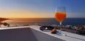 Glass of fresh orange juice and sea view from penthouse terrace in Albufeira, Algarve, Portugal Royalty Free Stock Photo