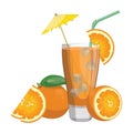 A glass of fresh orange juice. Vitamin refreshing cocktail with fruit. Vector illustration of a drink