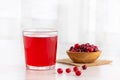 Glass With Fresh Organic Cranberry Juice And Red Cranberries