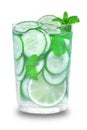 Glass with fresh organic detox cucumber water with lime and lemon. Royalty Free Stock Photo
