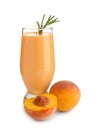 Glass with fresh peach smoothie on white background Royalty Free Stock Photo