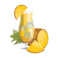 A glass of fresh pineapple juice. Vitamin refreshing cocktail with fruit. Vector illustration of a drink