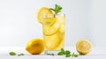 Generative AI Illustration a glass of fresh sliced lemon in soda water and mint isolated on white background Royalty Free Stock Photo