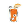 Glass of fresh squeezed orange juice with ice and slice of lemon. Natural refreshing citrus drink. Healthy cool beverage