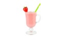 Glass of fresh strawberry milkshake, smoothie and fresh strawberries isolated on white background Royalty Free Stock Photo
