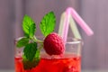 Glass of fresh strawberry smoothie and fresh strawberries on pink wooden background. Healthy food and drink concept Royalty Free Stock Photo