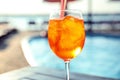 Glass of fresh summer cocktail at poolside outdoors Royalty Free Stock Photo