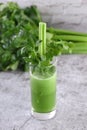 Glass of freshly made celery smoothie