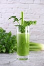 Glass of freshly made celery smoothie