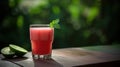 Glass of freshly made watermelon juice with lime and mint, generative ai