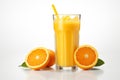 glass of freshly squeezed orange juice with orange