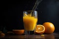 glass of freshly squeezed orange juice with a splash of lemon