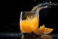 glass of freshly squeezed orange juice with a splash of lemon