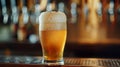 A glass of frothy beer just poured from the tap ready for sampling Royalty Free Stock Photo