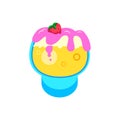 Glass with fruit cocktail, cream and strawberries. Icon in flat style. Isolate. Vector illustration