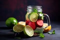 glass of fruit-infused water with slice of lime, for a refreshing and healthy drink Royalty Free Stock Photo