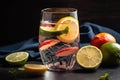 glass of fruit-infused water with slice of lime, for a refreshing and healthy drink Royalty Free Stock Photo