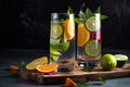 glass of fruit-infused water with slice of lime, for a refreshing and healthy drink Royalty Free Stock Photo
