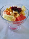 A Glass of Fruit Soup: Melon, Watermelon, Banana, Papaya, Pineapple, Dragonfruit, Mango, Pear