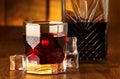 Glass full of alcohol with ice cubes Royalty Free Stock Photo