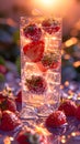 Glass full of fresh strawberries and ice cubes, a refreshing fruitfilled treat Royalty Free Stock Photo