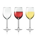 Glass Full Of Red, White Wine, And Empty Royalty Free Stock Photo