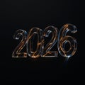 glass 2026 futuristic digits with glowing energy fiber optic lines on a black background with ample designspace for tech annual pr Royalty Free Stock Photo