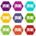 Glass gate icon set color hexahedron