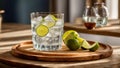 Glass gin tonic, lime, ice beverage cocktail Royalty Free Stock Photo