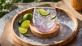 Glass with gin tonic, lime, ice beverage Royalty Free Stock Photo