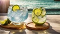 Glass tasty gin tonic, lime, ice beverage cocktail bar cold liquid vintage elegance Royalty Free Stock Photo
