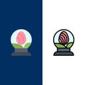 Glass, Globe, Egg, Easter  Icons. Flat and Line Filled Icon Set Vector Blue Background Royalty Free Stock Photo
