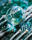 Glass globe on electronic circuit board representing global communication and technology Royalty Free Stock Photo