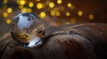 Glass globe with europe and africa continent in autumn Royalty Free Stock Photo