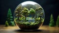 Glass globe with forest inside. Green planet, environmental conservation concept Royalty Free Stock Photo