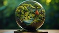 Glass globe with forest inside. Green planet, environmental conservation concept Royalty Free Stock Photo