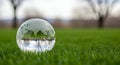 Glass Globe on Green Grass Reflecting Trees Royalty Free Stock Photo