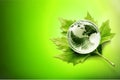 Glass globe and green leaf on background Royalty Free Stock Photo