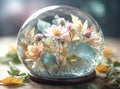 Glass Globe Containing Assorted Flowers AI Generated