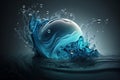 Glass globe with a splash of water isolated on blue background. World Water day. Generative AI Royalty Free Stock Photo