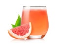 Glass of grapefruit juice and piece of pink grapefruit isolated on white background Royalty Free Stock Photo