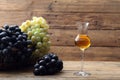 Glass of grappa on rustic table Royalty Free Stock Photo