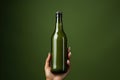 Glass green beer bottle, beer maker mockup. Royalty Free Stock Photo