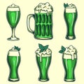 Glass green beer set collection vector illustration