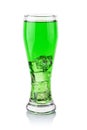 Glass with green carbonated drink and ice Royalty Free Stock Photo