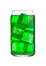 Glass of green energy carbonated soda with ice